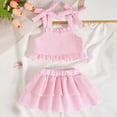 thumbnail image 2 of KPOPLK 2 Piece Toddler Girl Clothes Baby Summer Outfit Sleeveless Cutout Strap Ruffle Tank Top and Shorts Set(6-12 Months,Pink), 2 of 9
