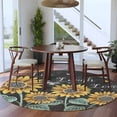 thumbnail image 4 of Sunflowers Rustic Round Rugs 5ft, Spring Summer Pastoral Flowers Black Non Slip Washable Rug Runner, Low Pile Indoor Floor Carpet Mat Bathroom Rugs for Living Room, Bedroom, Kids Room, 4 of 9