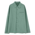 thumbnail image 4 of VSSSJ Men's Satin Shirts Long Sleeve Button Down Casual Shirt Relaxed Fit Lapel Collar Comfortable Trendy Simple Prom Party Shirt with Pocket Green XL, 4 of 4