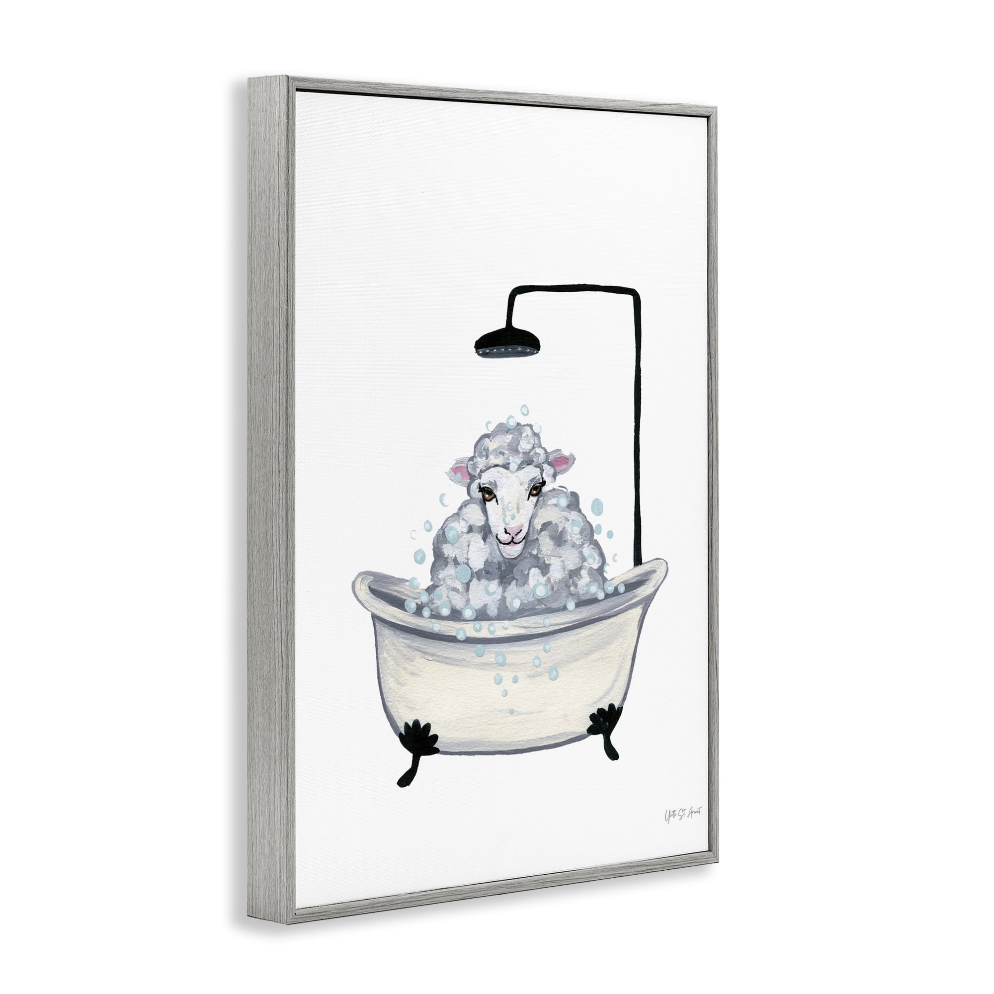 Stupell Industries Farm Sheep Bathtub Typography Painting Gray Framed Art Print Wall Art, 20 x 30