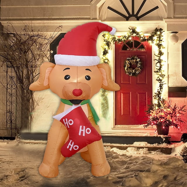 Xihbxyly Cachorro Inflable Navideño con Luces Led, Luces Giratorias de Colores Brillantes, Decoración para Jardín, Celebración Navideña, Fácil de Instalar, 1,5 M, Incluye Soplador y Accesorios.
