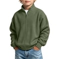 thumbnail image 2 of BXJX Boys Zip up Sweatshirts, Long Sleeve Casual Stand up Collar Waffle Knit Jackets for Spring Fall Army Green Size 5-6 T, 2 of 9