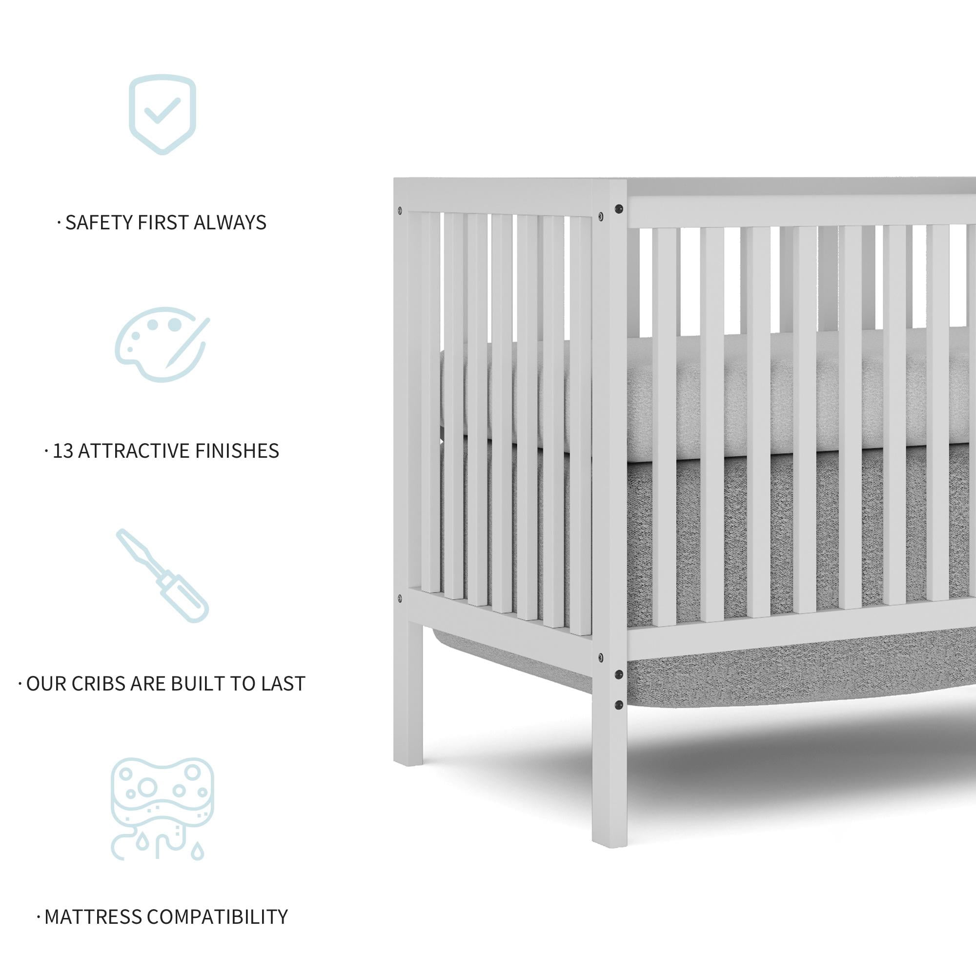 HSUNNS 5-in-1 Convertible Crib, Baby Crib with Slats, Certified Baby Safe Crib, Converts from Baby Crib to Toddler Bed, Easy Assembly, 3 Adjustable Heights, White