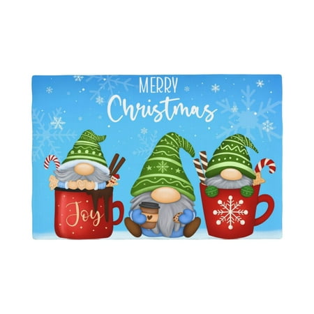 

Table Placemats Set of 4 - Merry Christmas Gnome 12x18 In Faux Linen Double Heat Resistant Place Mats Cloth Indoor/Outdoor Placemats Washable Table Mats for Dining Kitchen Party