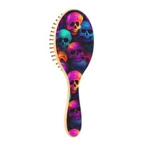 JSTEL Rainbow Skulls Hair Brush for Women Men Natural Wood Detangler Brushes for All Hair Types Hairbrush for Wet & Dry
