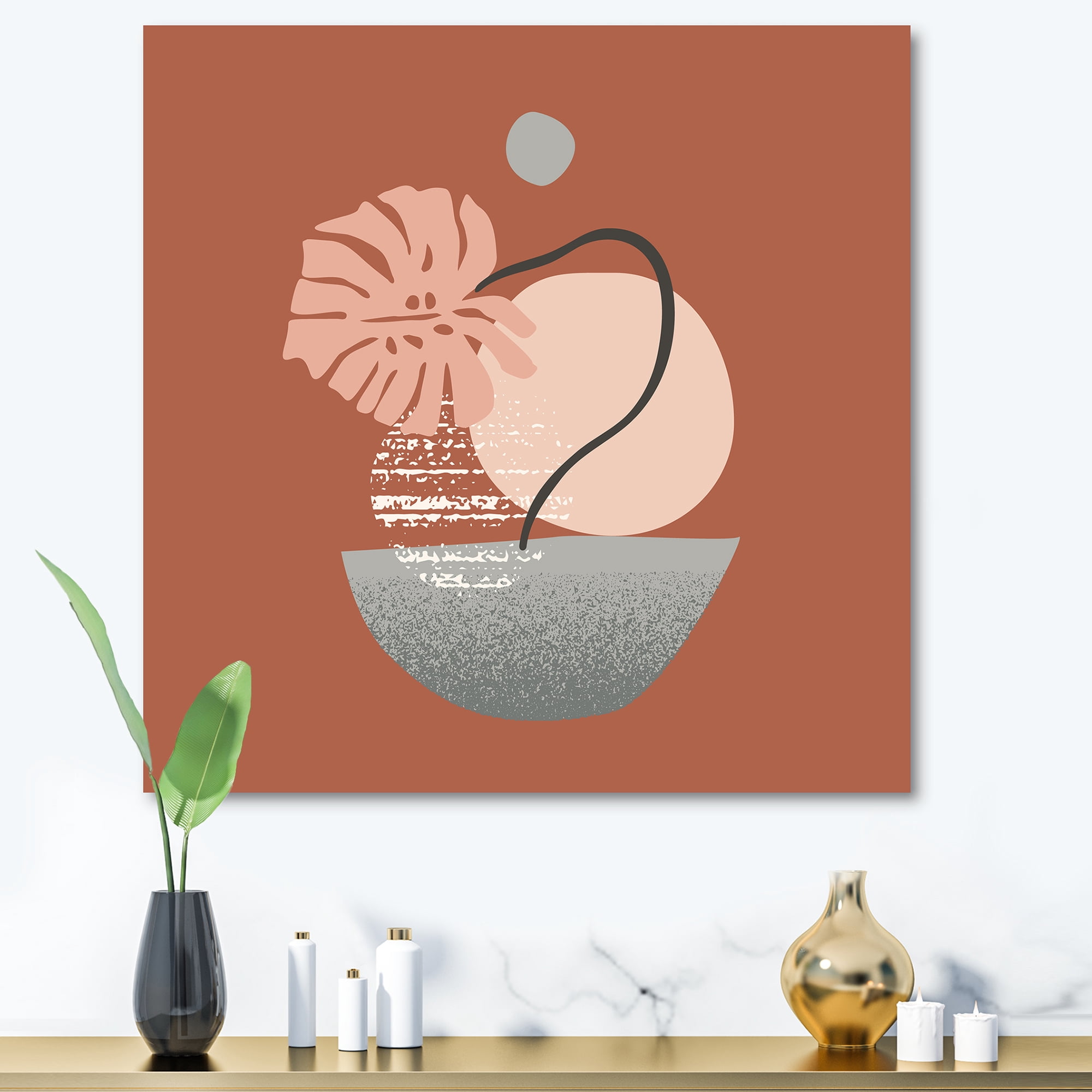 Abstract Geometry Shapes and Tropical Palm Leaf IV 30 in x 30 in Painting Canvas Art Print, by Designart