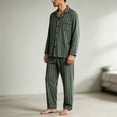 thumbnail image 4 of Iyufng Men's Vertical Striped Pajama Sets 2 Piece Collared Button Down Long Sleeve Shirt & Straight Lounge Pants Soft Daily Home Nightwear Matching Set for Fall and Winter, 4 of 6
