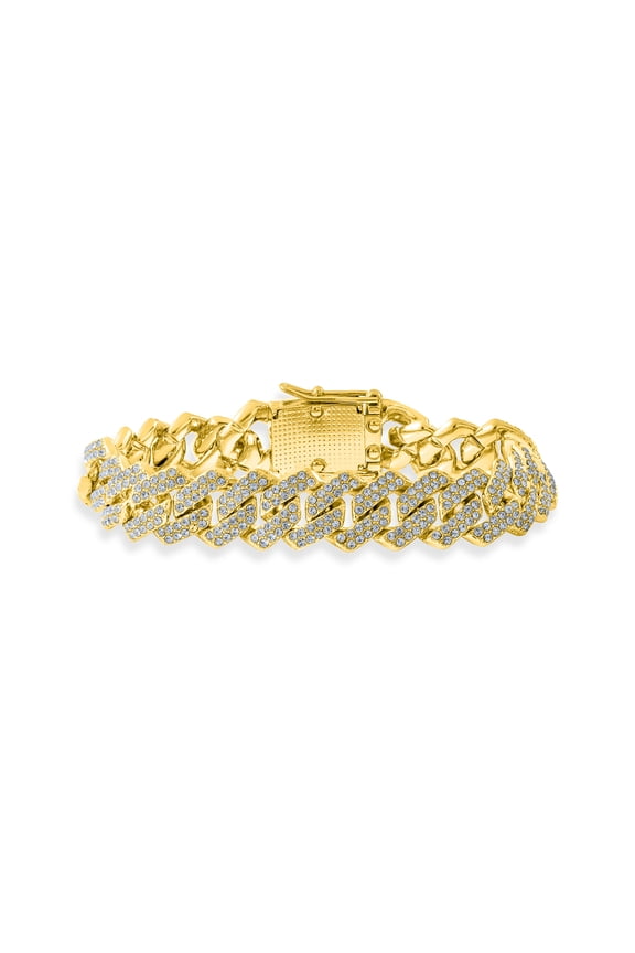 Men's Full Bling Iced Out Curb Chain Bracelet in Yellow - Prong Setting - Chunky Men's Jewelry
