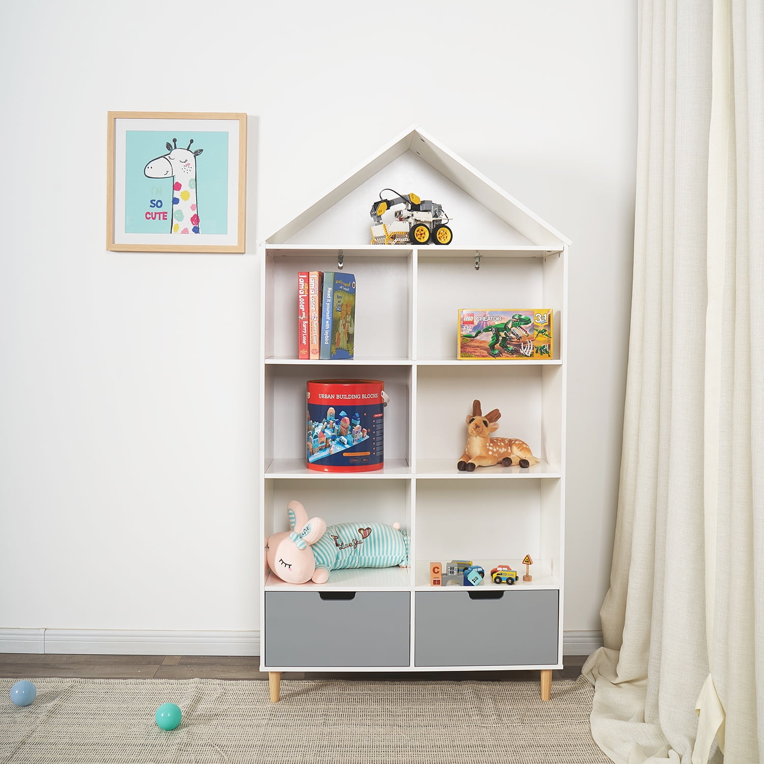 5-Shelf Bookcase Small Children Library Coloring Wooden Book Rack Kids Toddler 