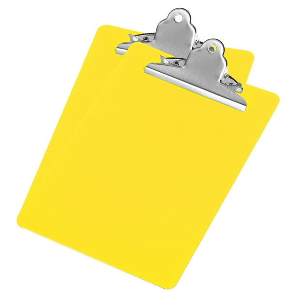Portapapeles Duro Tablero Grande Capacidad Clip 8,9x12,6 Pulgadas A5 Carta Tamaño Poliestireno para Aula Oficina Arte, Amarillo Paquete de 2