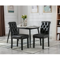 Guyou Faux Leather Dining Chairs Set of 2, Mid Century Modern Solid Wood Parsons Chairs, Button Tufted Upholstered Armless Kitchen Side Chairs with High Back for Dining Room Kitchen Restaurant, Black