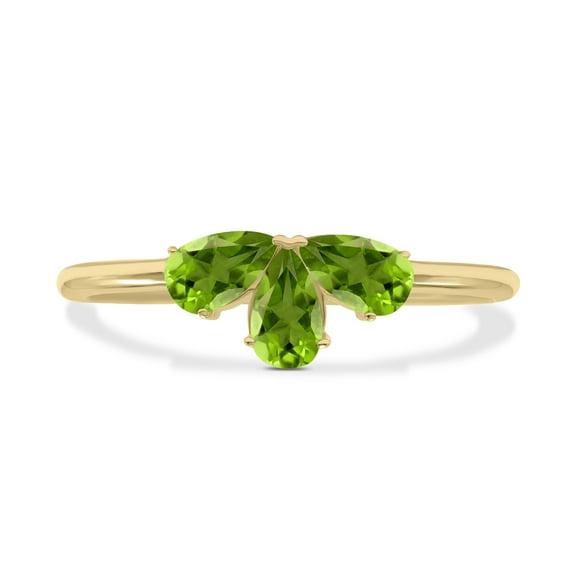 SZUL Women's Peridot Pear Shape Three Stone Ring in 10K Yellow Gold