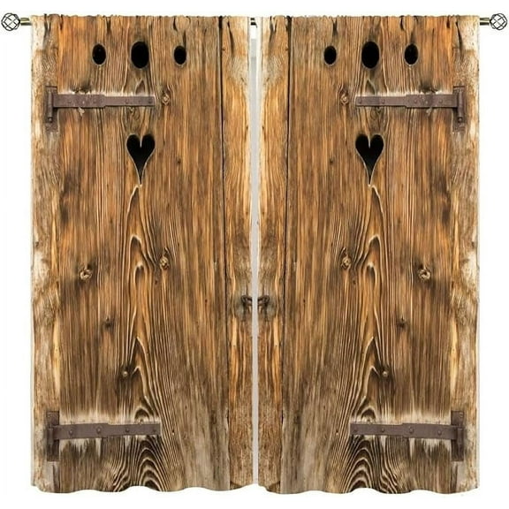 Rustic Barn Door Blackout Curtains - Vintage Farmhouse Wooden Door Pattern For Bedroom Living Room Window Drapes, Home Cafe Decor 42"W x 108"L (Pack of 2)