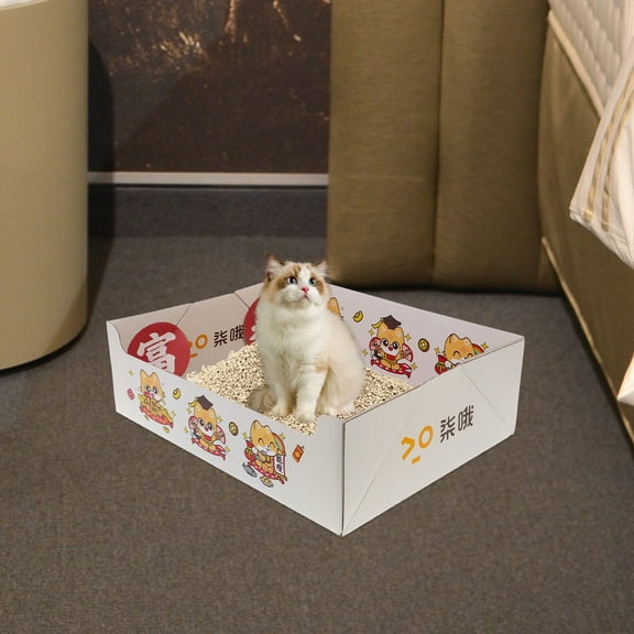 NICEXMAS 1Pack Rectangular Corrugated Paper Foldable Cat Litter Box for Travel and Home Use 14.7x11.4x4.6in