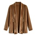 thumbnail image 3 of QIYAGBSA Womens Velour Cardigan Soft Open Front Shawl Collar Long Sleeve Decorative Button Casual Fall Winter Outerwear Sweaters(Brown, M), 3 of 5