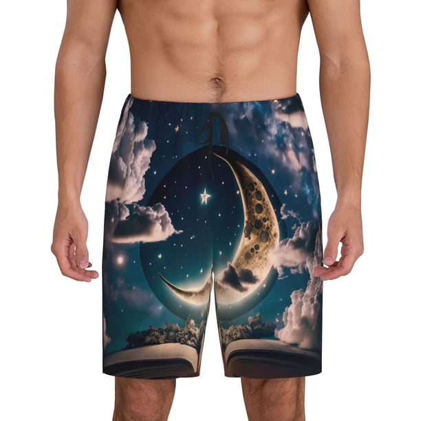 Fotbe Artistic Starry Sky Moon Book Pantalones Cortos de Pijama para Hombre, Ropa de Dormir, Pantalones de Pijama Cortos para Hombre-Medium