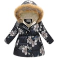 thumbnail image 1 of Parka con capucha y cuello de piel sintética para niña, chaqueta acolchada con cremallera de invierno-AM, 1 of 2