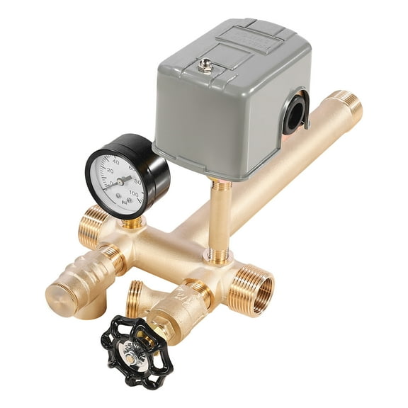 KFFKFF 1" x 11" Well Pressure Tank Tee Kit, Includes 40/60 PSI Switch, 7-Piece Brass Installation Kit for Water Well Systems, Compatible with Tanks up to 16 Inches in Diameter