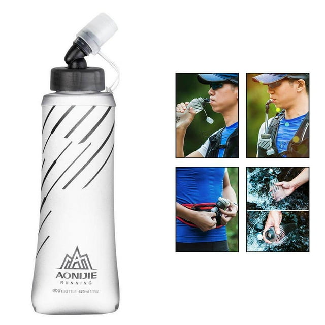ziyahi TPU Soft Flask Running Bouteilles d'Eau Pliables pour la Randonnée 420ml Gris