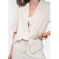 thumbnail image 3 of Jess by Meiko Women's Collared Linen Top and Short Set Summer Matching Set Khaki XS, 3 of 7