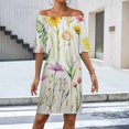 thumbnail image 2 of Watercolor Wildflowers Spring Summer (7) Women's Off The Shoulder Ruffles Summer Wedding Guest Loose Casual Party Beach Dress, 2 of 9