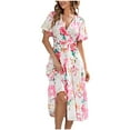 thumbnail image 2 of Robes pour Femmes 2024 Été Surdimensionnée Décontractée à Manches Courtes Col en V Imprimé Robe Mi-Mollet Rabais de 50 % Liquidation!, 2 of 7
