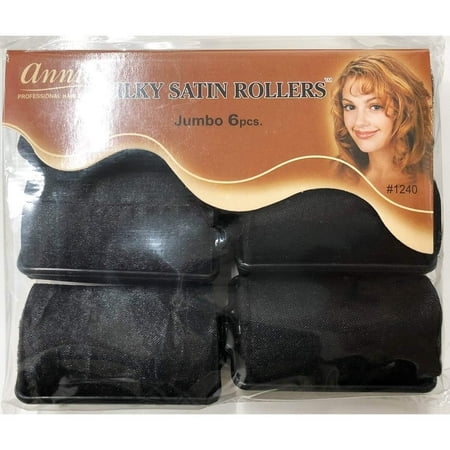 Annie Silky Satin Rollers Jumbo Black 6 Count 1240