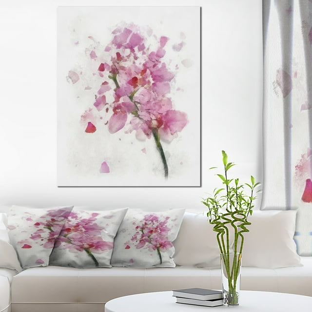 Pink Flower with Falling Petals - Large Floral Canvas Artwork
