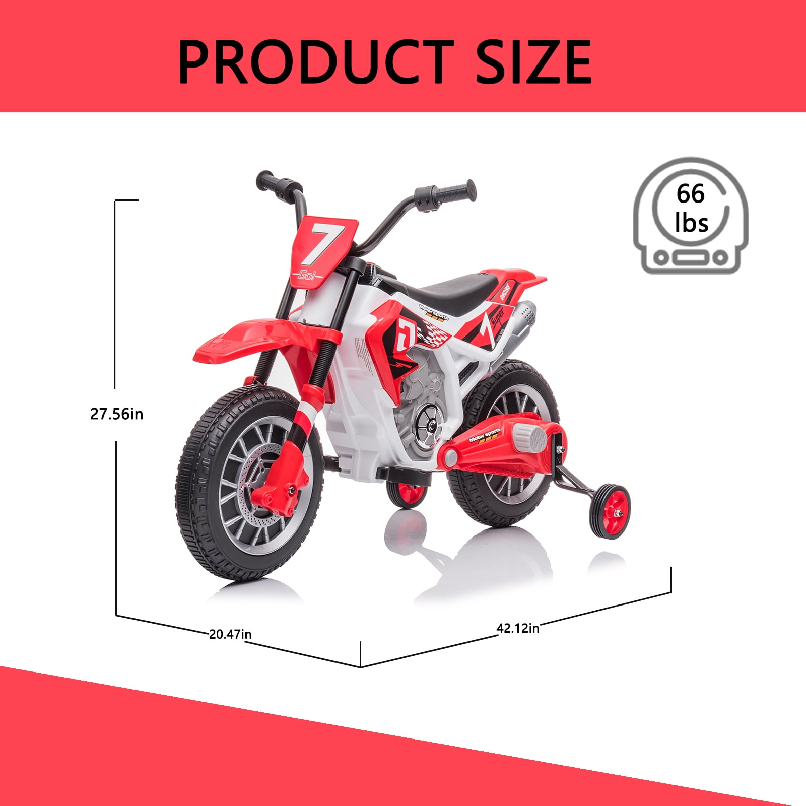 FINITO 12V Kids Ride on Motorcycle Battery Powered Car Toy with 2 Training Wheels Electric Motorbike Gift for Boys Girls Age 3+, Red