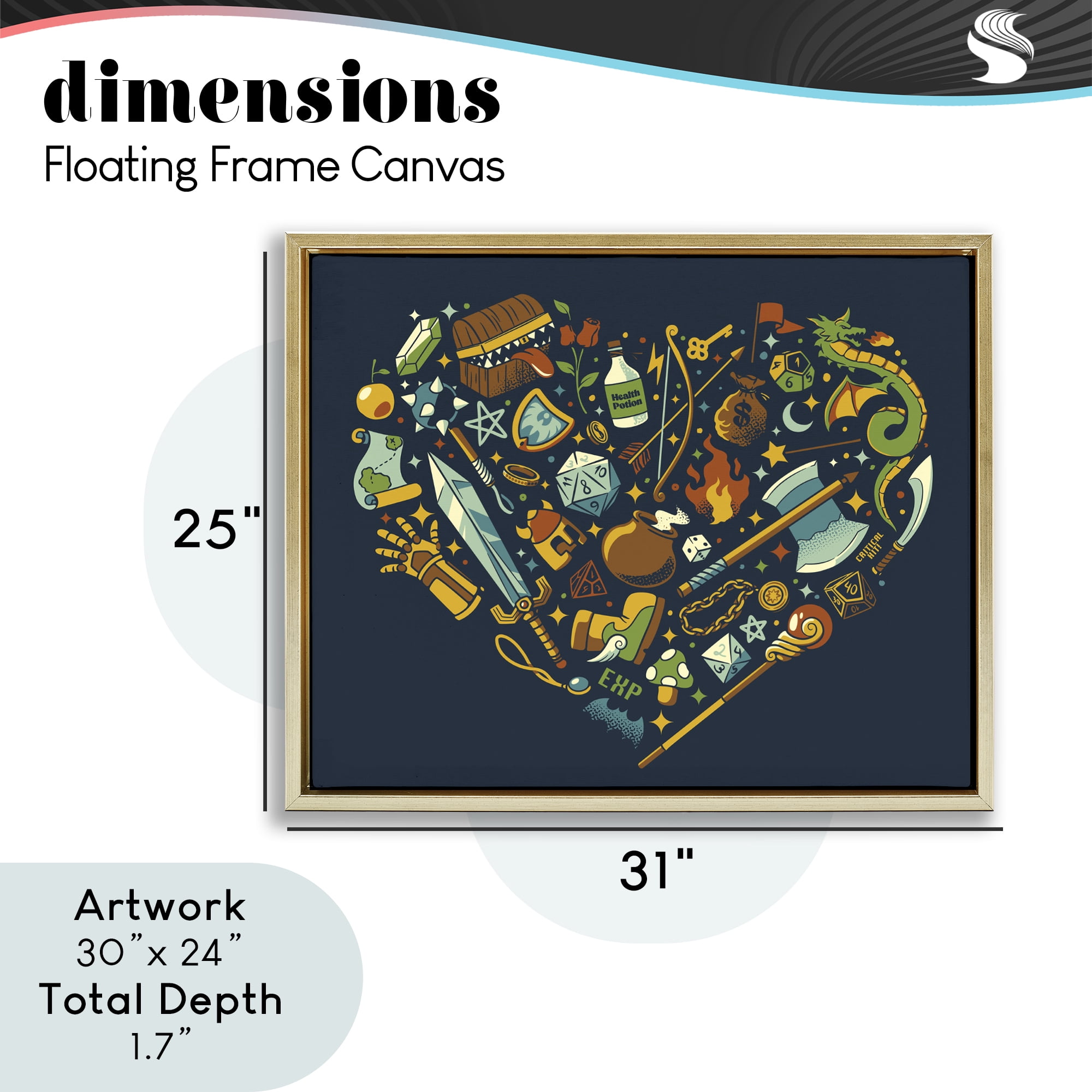 Stupell Industries Board Game RPG Trinkets Gold Framed Floater Canvas Wall Art, design by Tobe Fonseca