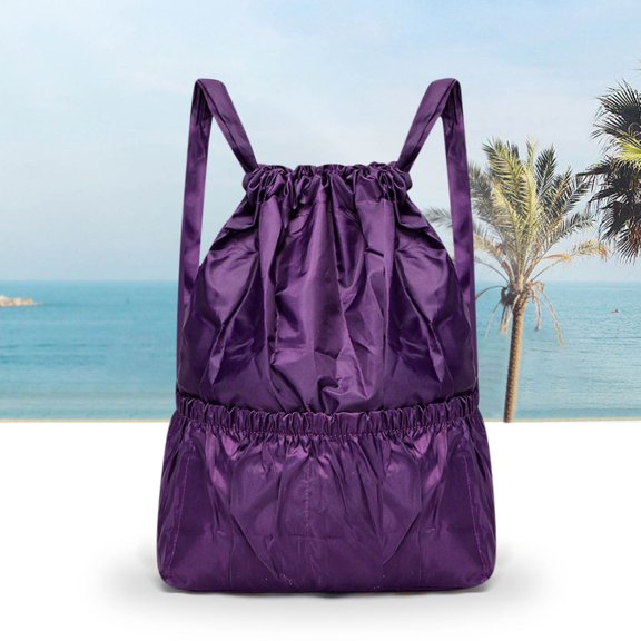 Sruoe Wet Dry Separation Drawstring Backpack, 35L Large Capacity Foldable Sports Duffle Bag, Waterproof Nylon Travel Gym Drawstring Pouch for Outdoor Short Trip Purple