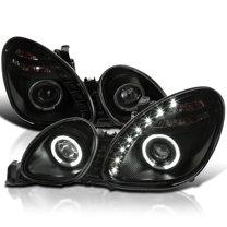 Spec-D Tuning Black Smoke LED Halo Ring Projector Headlights Compatible with 1998-2005 Lexus GS300 1998-2000 Lexus GS400 2001-2005 Lexus GS430, Left   Right Pair Headlamps Assembly