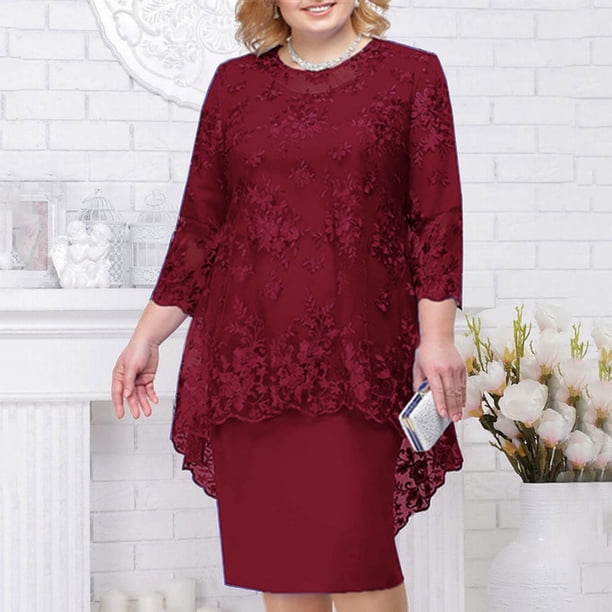 WILLBEST Vestidos de Mujer Vestido de Noche de Verano con Bordado de Encaje para Mujer Vestidos Casuales de Media Manga para Mujer XXXXGrande