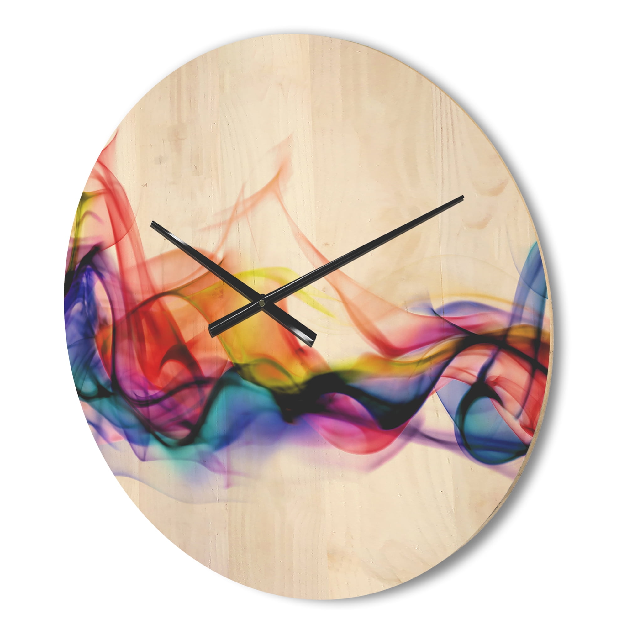 Designart 'Abstract Red Blue and Gold Smoke ' Modern Wood Wall Clock