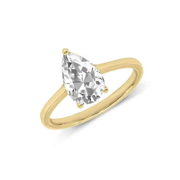 14K Yellow Gold Pear Shape Lab Grown Diamond Cathedral Solitaire Engagement Ring - 1 Carat (Ring Size: 4.5)