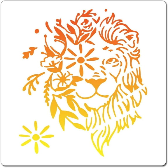 7.1"X7.1"Lion Head Stencil Animal Flower Templates Plastic Drawing Painting Stencils Templates African Cat Wild Animal for Painting on Card Wall Fabric Tile Canvas Crafts DIY Home Decor