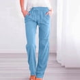 thumbnail image 4 of Drawstring Elastic Waist Casual Wide Leg Trousers with Pockets for Womens Cotton Linen Palazzo Pants, 4 of 9