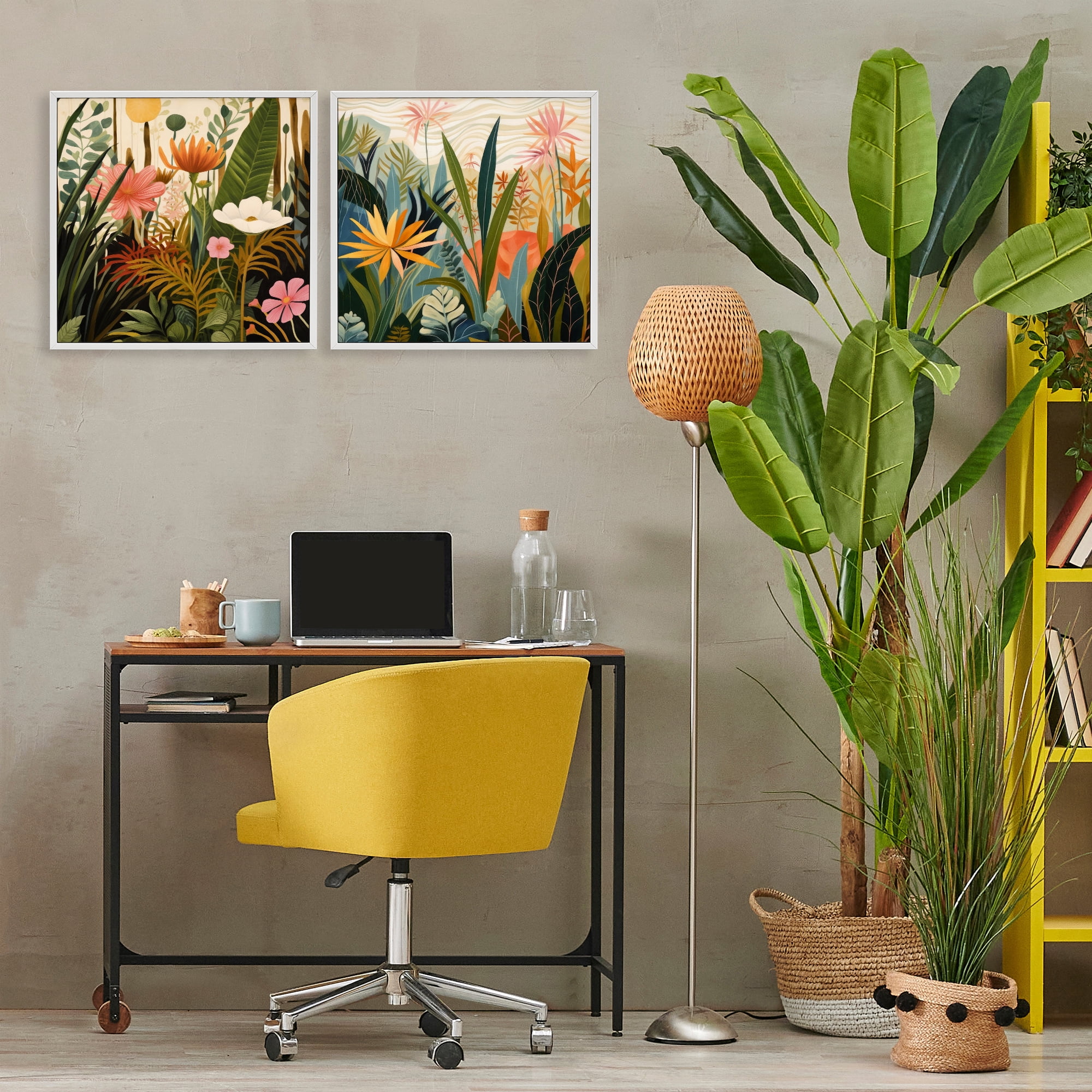 Stupell Industries Botanical Embrace Blooms 2 Piece White Framed Giclee Art Set, design by Lazar Studio