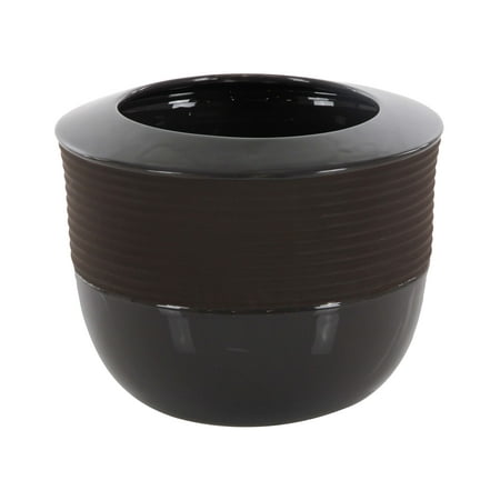Ribbed Ceramic - Decmode Eclectic 7 x 9 inch ribbed ceramic bowl vase, Gray