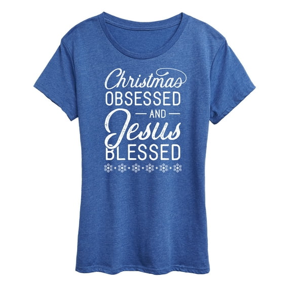 Instant Message - Christmas Obsessed Jesus Blessed - Women's Short Sleeve Graphic T-Shirt