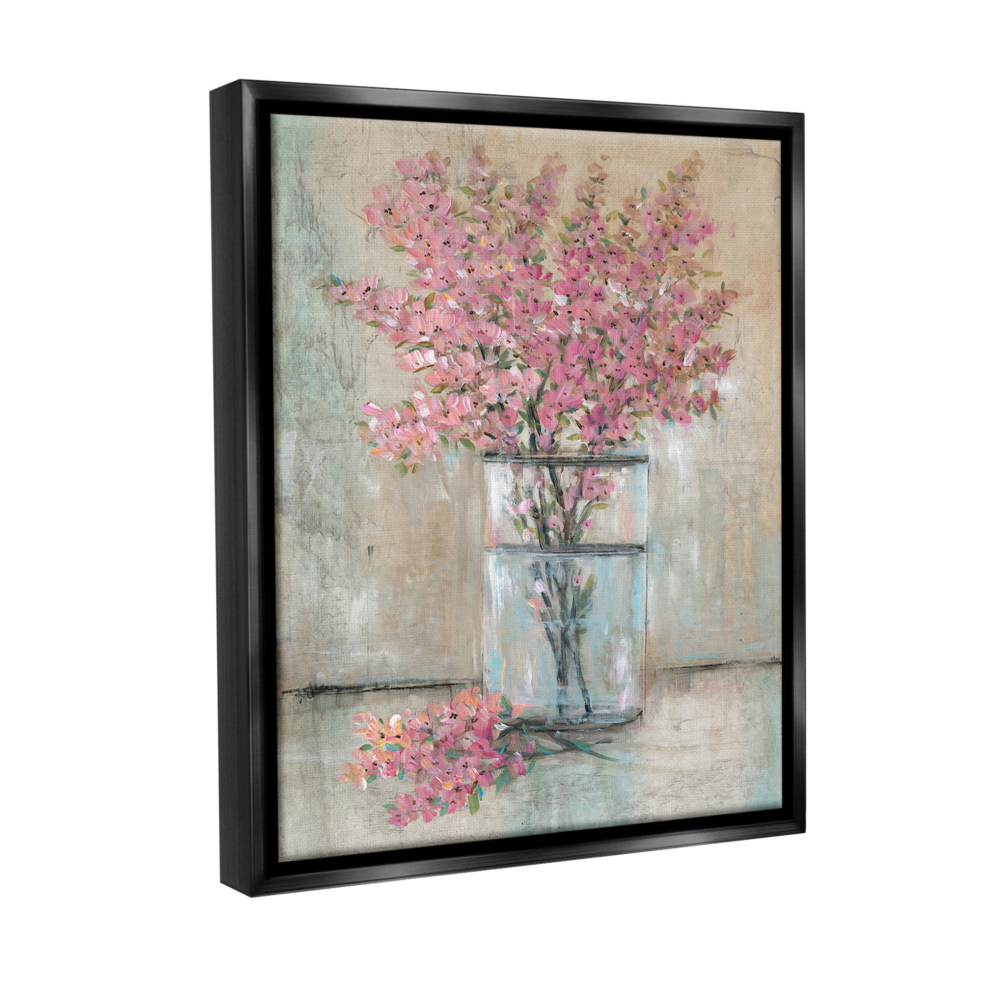 Stupell Industries Cherry Blossom Twigs Botanical & Floral Painting Black Floater Framed Canvas Art Print Wall Art, 17 x 21