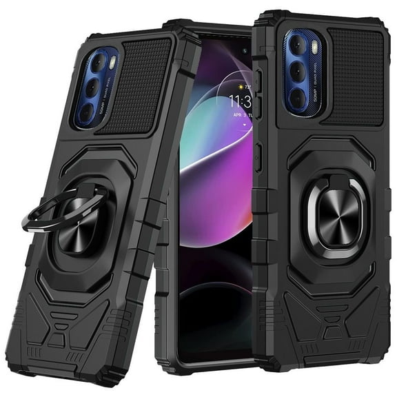 BD Heavy Duty Rugged Shield Ring Stand Magnetic Mount Cover Case for Moto G 5G 2022 - Black