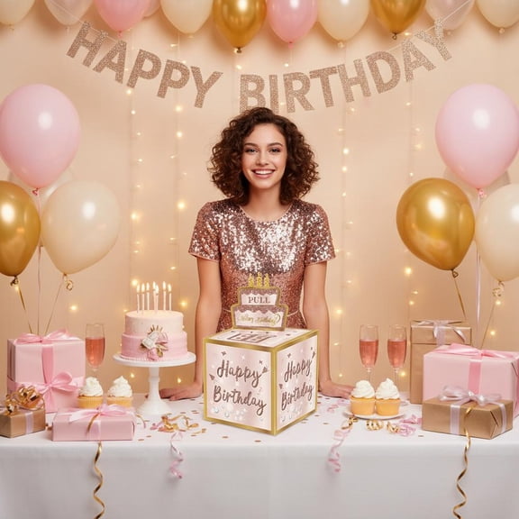 Birthday Money Pull Box Gift Set, DIY Pull-Out Cake Card with Stickers & 50 Bags for Cash, Pink Party Decorations for Kids Adults, Party Favor & Gift Idea