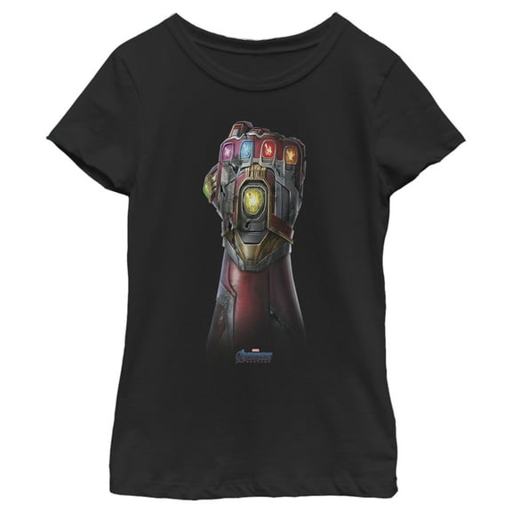 Girl's Marvel Avengers: Endgame Infinity Stone Gauntlet Color Logo Graphic Tee Black Large