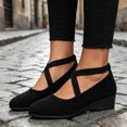 thumbnail image 5 of Qaltryn Criss-Cross Elastic Strap Mary Jane Flats for Women Low Wedge Casual Flats Shoes Ballet Style Slip On Dress Shoes for Dance Daily Office, 5 of 8