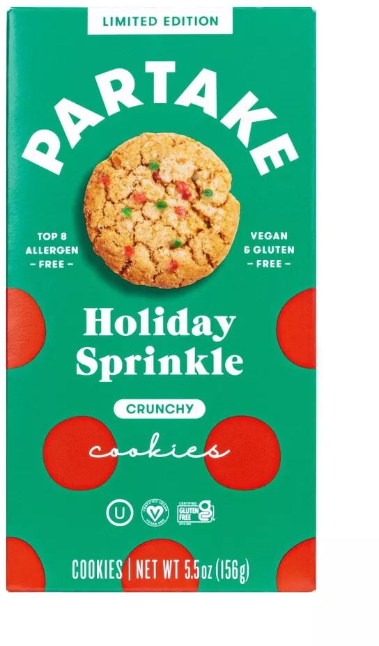 Partake Holiday Sprinkle Cookies, Crunchy, 5.5oz, Pack of 6