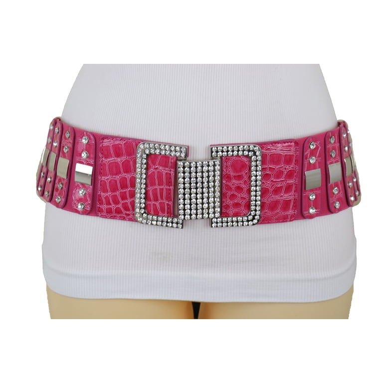 Women Wide Pink Belt Silver Square Metal Buckle M L  display picture 1