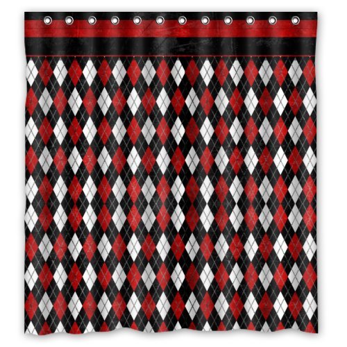MOHome Black and Red Classic Elegant Argyle Texture Pattern Shower Curtain Waterproof Polyester