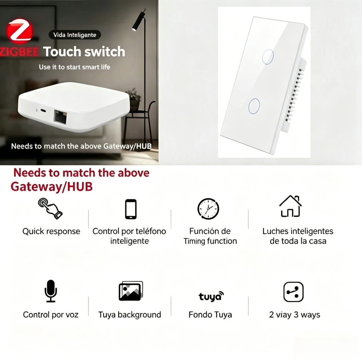 Melery Zigbee Smart Light Switch with/without Neutral Wire Wall Touch Sensor Glass Panel Voice Remote by Tuya Alexa Google Home