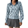 thumbnail image 4 of Endives Cardigan Sweaters for Women Denim Collar Button-Front Ribbed Knit Cardigan Sweater Long Sleeve Casual Fall Top M, 4 of 6